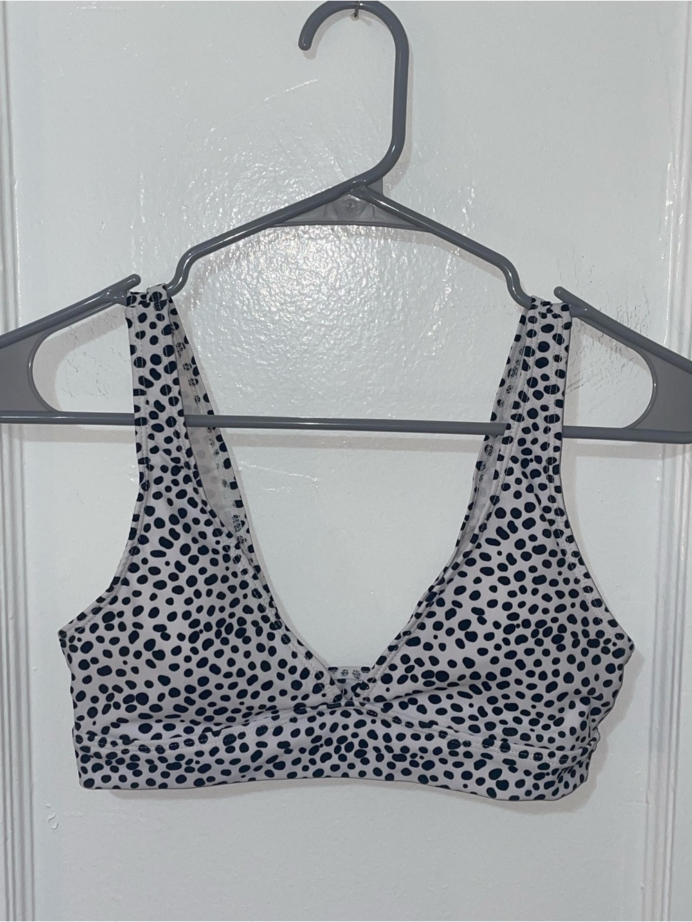 Women’s Polka Dot V-Neck Bikini Top - Black on White